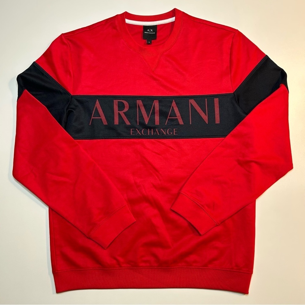 Armani Exchange Red/Black Color-Block Logo Crewneck Sweatshirt Men’s Size M
